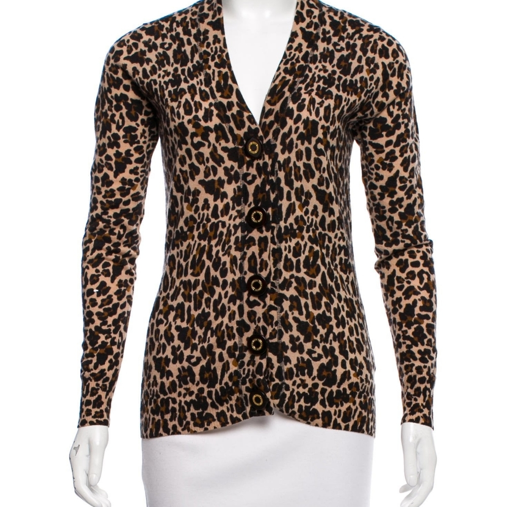 TORY BURCH LEOPARD PRINT CARDIGAN